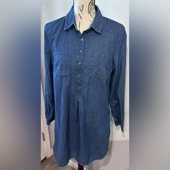 Old Navy Blue Chambray Denim Popover Shirt Dress - Size S - Picture 3 of 9